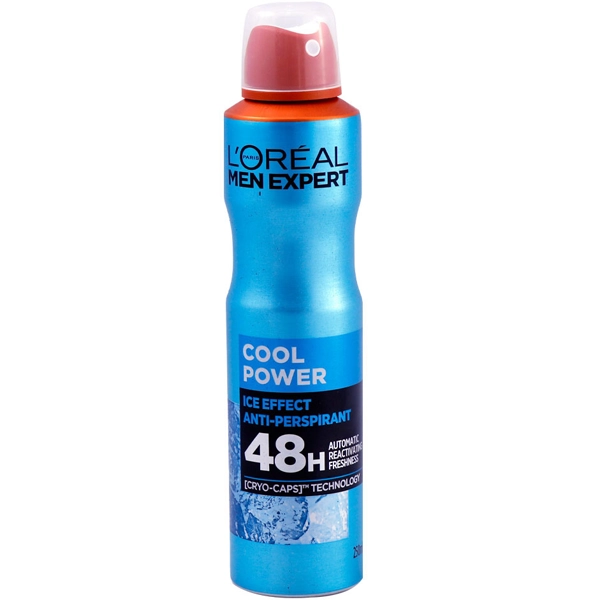 اسپری لورال آبی ضد تعریق مردانه مدل کول پاور 48 ساعته 250 میل | LOREAL Antiperspirant Men expert - COOL POWER 48h 250ml